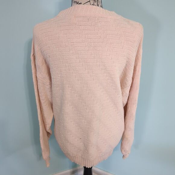 Vintage 90s Peconic Bay Traders Sweater Large Made in USA Beige Cotton fisherman - Picture 2 of 5